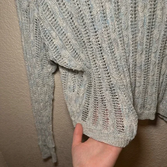 Natural Life Women XL Sweater Chunky Open Knit Sheer Shimmer Crop Festival Boho - Picture 2 of 6